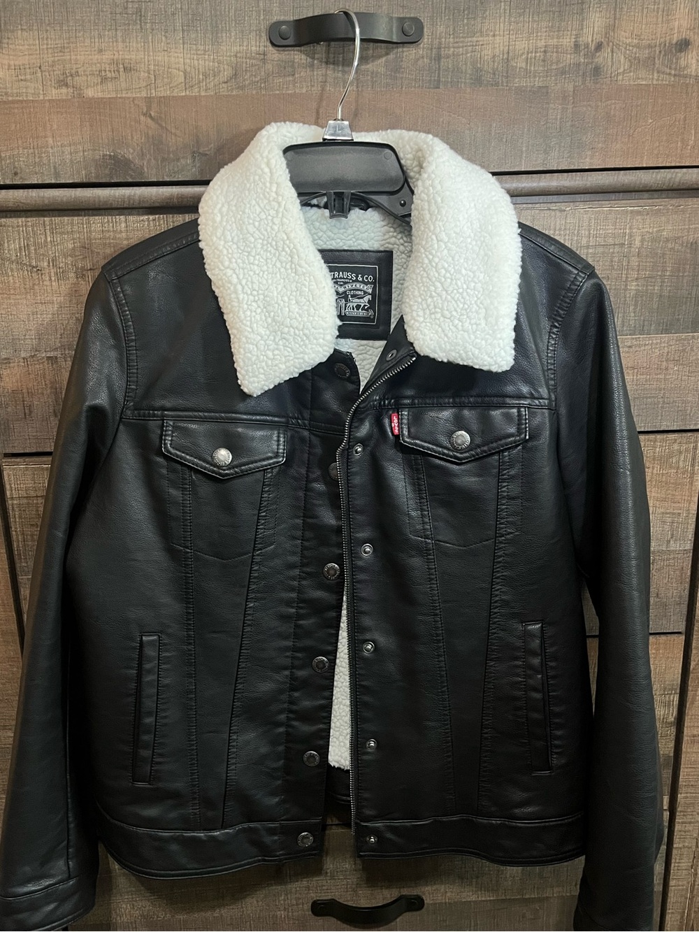 Levi's Women’s Black Faux Leather Sherpa Collar Jacket